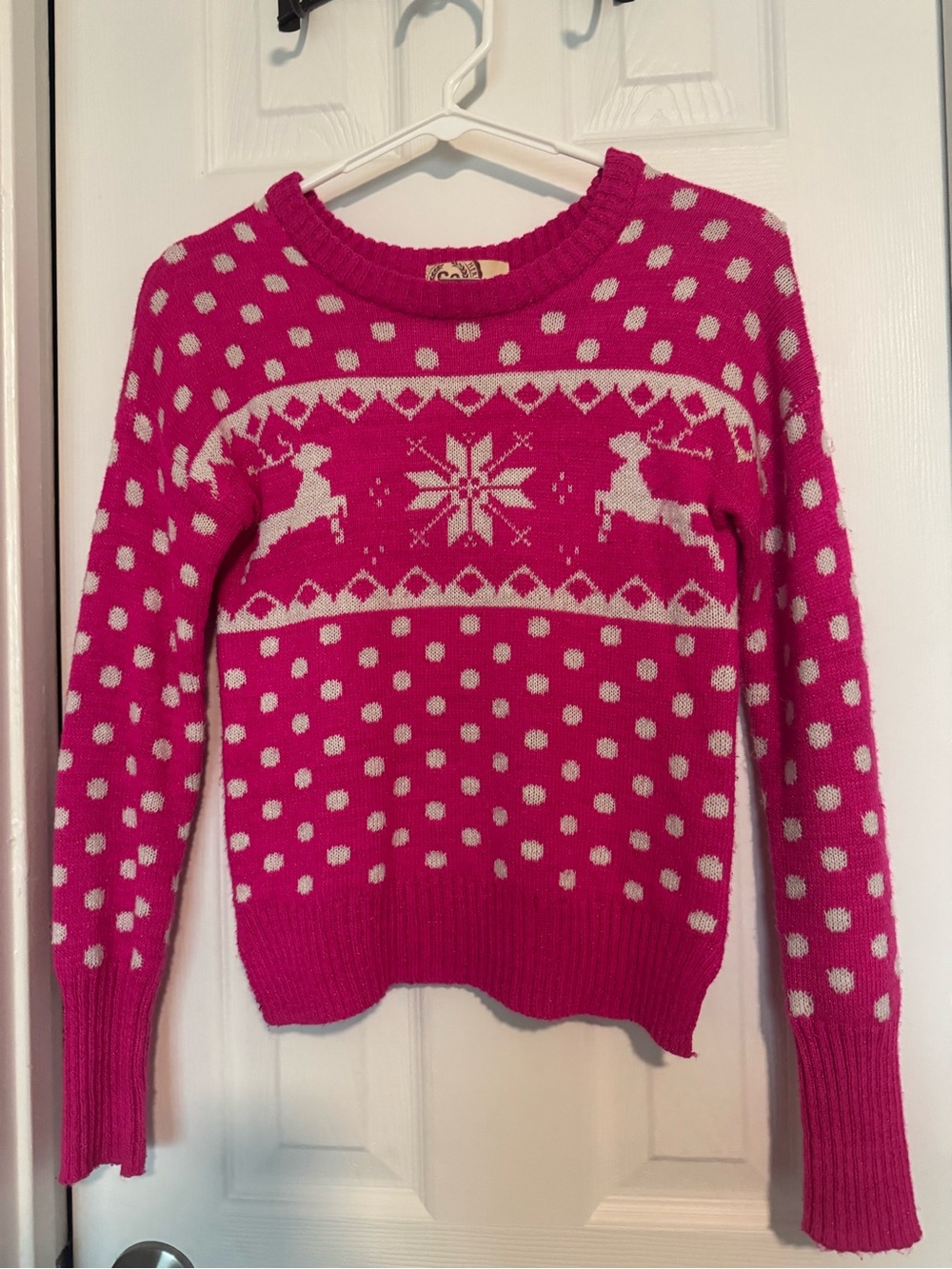 SO Heritage Pink Fair Isle Reindeer Holiday Sweater Women’s XS
